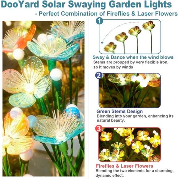 Solar Swaying Garden Lights – Upgraded Flower & Firefly Lights with Larger Solar - Picture 2 of 7